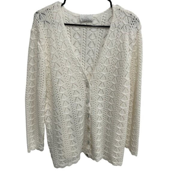 Vintage Just For Women White Crochet Button-Up Cardigan Sweater Sz 1X - Picture 1 of 10